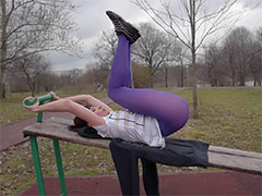 Jenny training outdoor in violet pantyhose